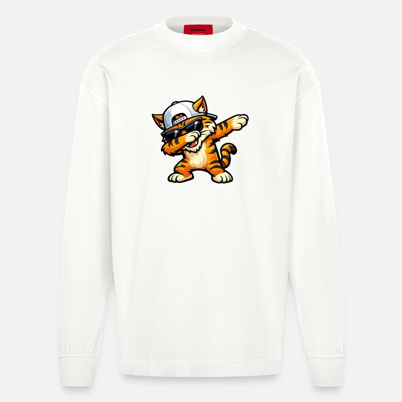 Dabbing Wildcat - Heavyweight Oversized Organic pitkähihainen paita Made in EU - OFF WHITE