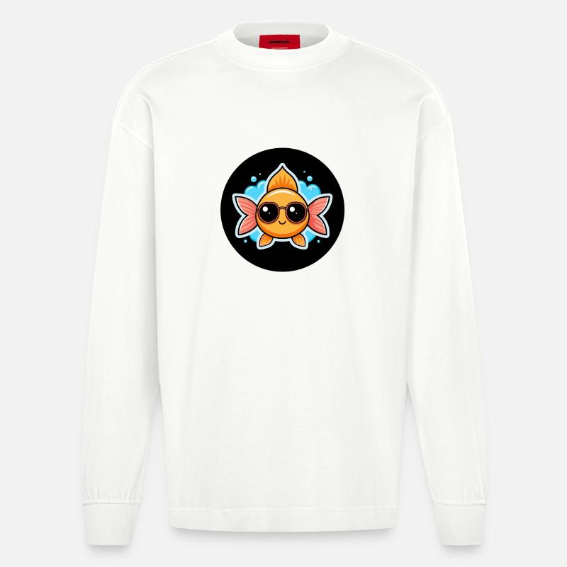 Eulenfisch und Brille - Heavyweight Oversized Organic Langarmshirt Made in EU - OFF WHITE
