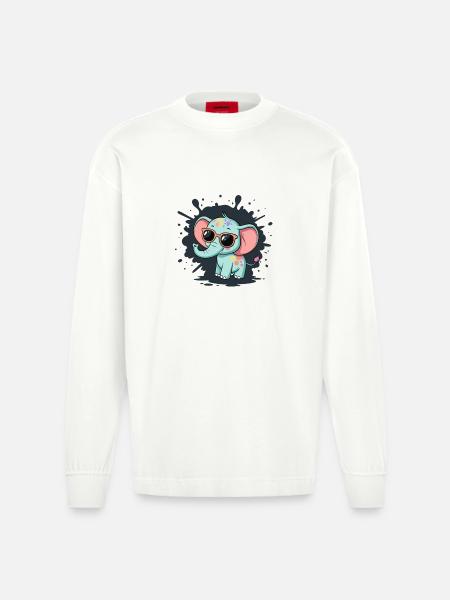 Pastell-Elefant mit bunten Brillen - Heavyweight Oversized Organic Langarmshirt Made in EU - OFF WHITE