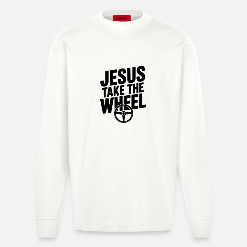 Jesus übernimmt das Rad - Heavyweight Oversized Organic Langarmshirt Made in EU - OFF WHITE
