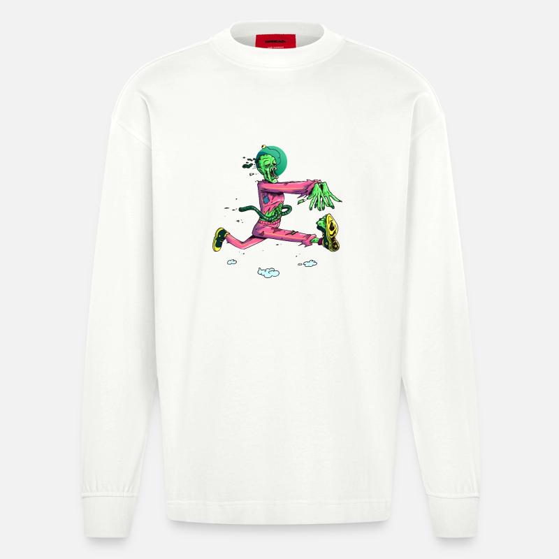 Zombie Runner Neon Pop - Heavyweight Oversized Organic Langarmshirt Made in EU - OFF WHITE