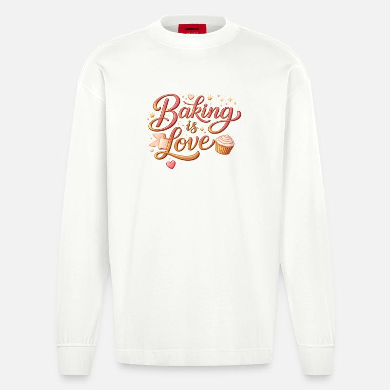 Baking is Love Backen Spruch Design - Heavyweight Oversized Organic Langarmshirt Made in EU - OFF WHITE