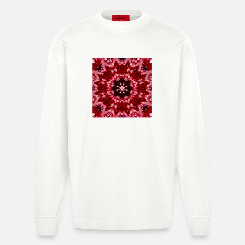 Rotes Mandala Kaleidoskop - Heavyweight Oversized Organic Langarmshirt Made in EU - OFF WHITE