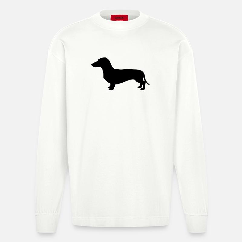 Dackel Teckel Silhouette - Heavyweight Oversized Organic Langarmshirt Made in EU - OFF WHITE
