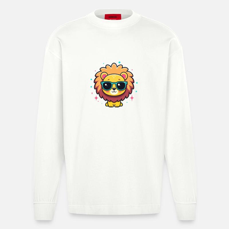 Kawaii-schicker Löwe mit blauer Brille - Heavyweight Oversized Organic Langarmshirt Made in EU - OFF WHITE