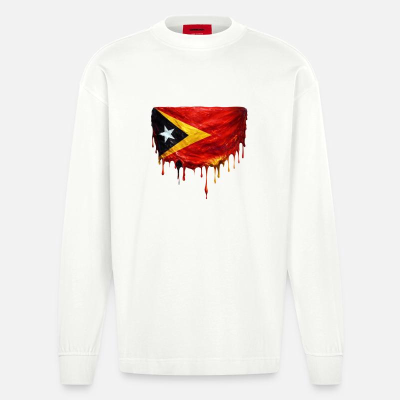 Drapeau de largage du TimorLeste - Manches longues bio épais oversize fabriqué en UE - OFF WHITE
