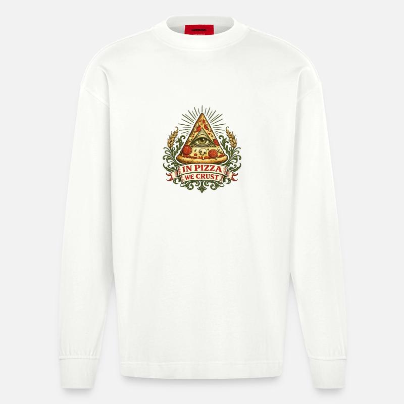 Motto der Pizza Pyramid Augenkruste - Heavyweight Oversized Organic Langarmshirt Made in EU - OFF WHITE
