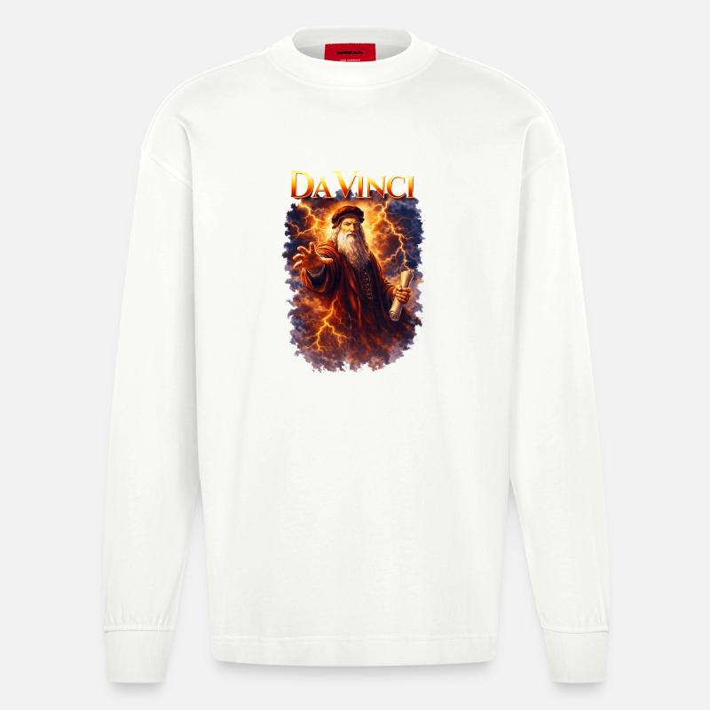 Leonardo Da Vinci Porträt - Heavyweight Oversized Organic Langarmshirt Made in EU - OFF WHITE