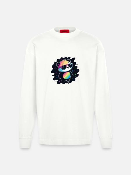 Panda Rainbow Galaxy Cool Glasses - Heavyweight Oversized Organic Longsleeve Shirt Made in EU - OFF WHITE