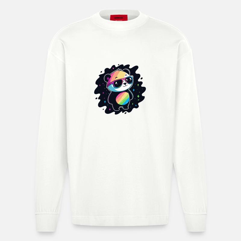 Panda Rainbow Galaxy Cool Glasses - Heavyweight Oversized Organic Longsleeve Shirt Made in EU - OFF WHITE