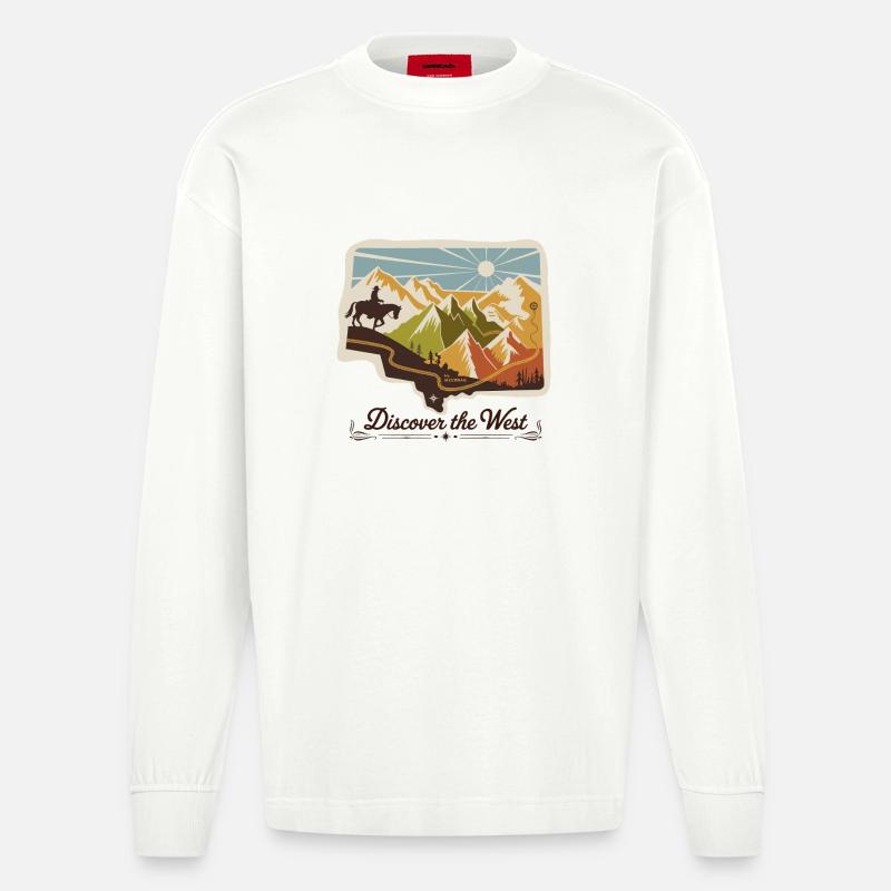 Entdecken Sie den West Mountain Sticker - Heavyweight Oversized Organic Langarmshirt Made in EU - OFF WHITE