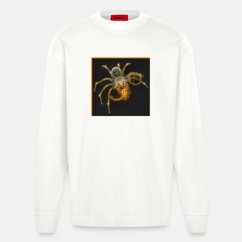 Neon-Spinne mit funky Tails - Heavyweight Oversized Organic Langarmshirt Made in EU - OFF WHITE