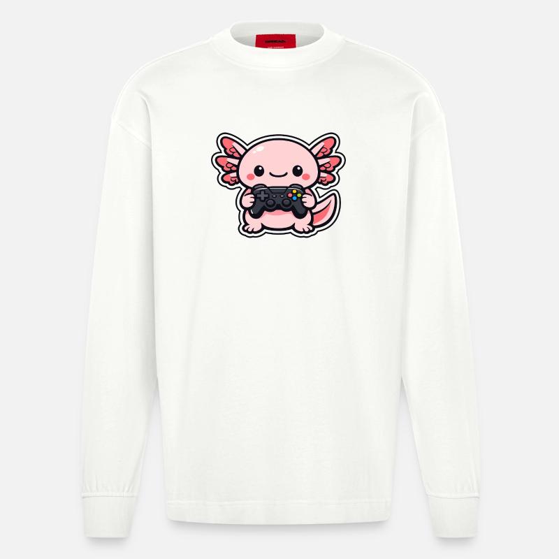 Kawaii Gaming-Drache mit Controller - Heavyweight Oversized Organic Langarmshirt Made in EU - OFF WHITE