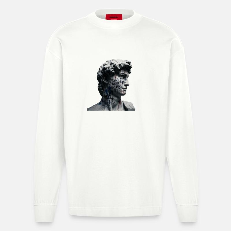 Dont Think Too Much Graffiti-David - Heavyweight Oversized Organic Langarmshirt Made in EU - OFF WHITE