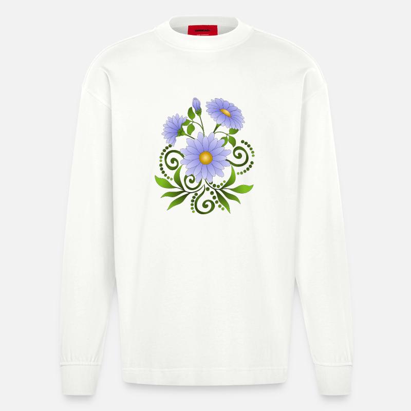 Blumen - Heavyweight Oversized Organic Langarmshirt Made in EU - OFF WHITE