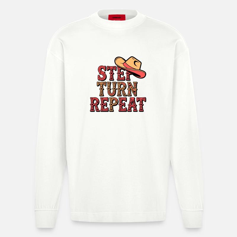 Line Dance Step Turn Repeat - Heavyweight Oversized Organic Langarmshirt Made in EU - OFF WHITE