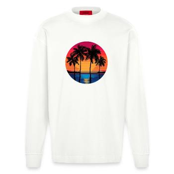 Beach Sea Palm Trees - Heavyweight Oversized Organic Longsleeve Shirt Made in EU - OFF WHITE - Front
