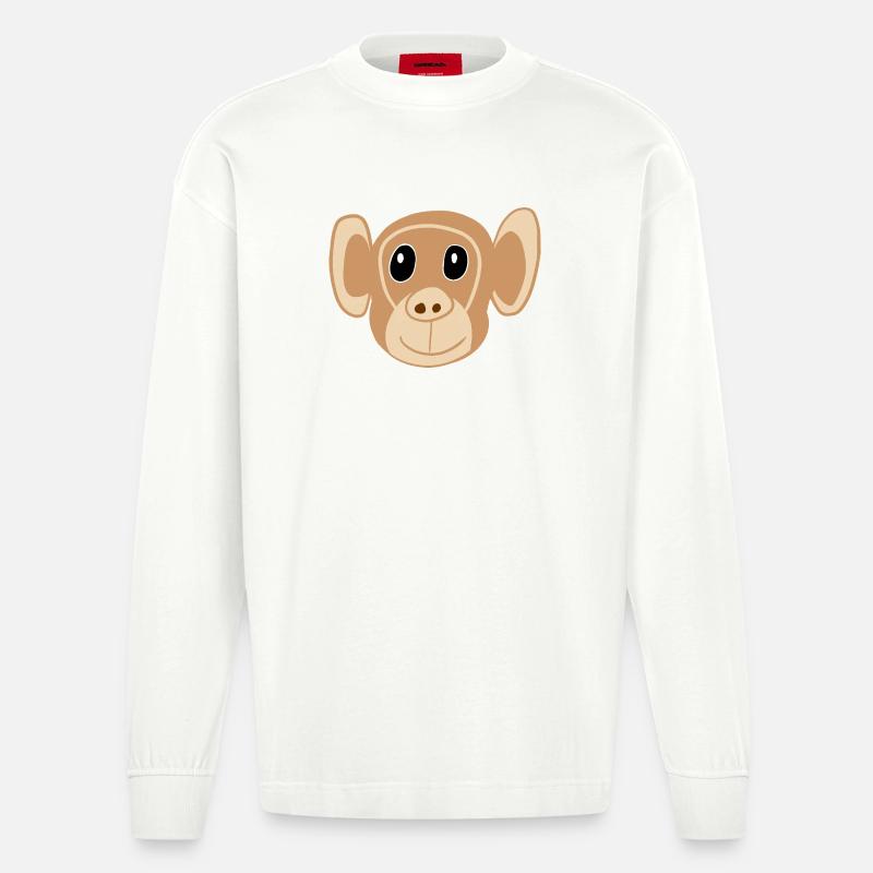 Süßes Affengesicht Print Affe Affen Kinder - Heavyweight Oversized Organic Langarmshirt Made in EU - OFF WHITE