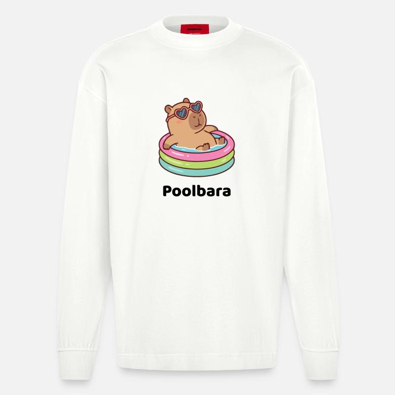Bärchen/Capybara im Planschring mit Sonnenbrille - Heavyweight Oversized Organic Langarmshirt Made in EU - OFF WHITE