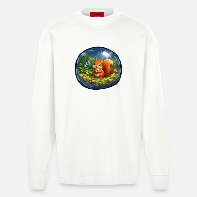 Märchenhörnchen in Glaskugel - Heavyweight Oversized Organic Langarmshirt Made in EU - OFF WHITE