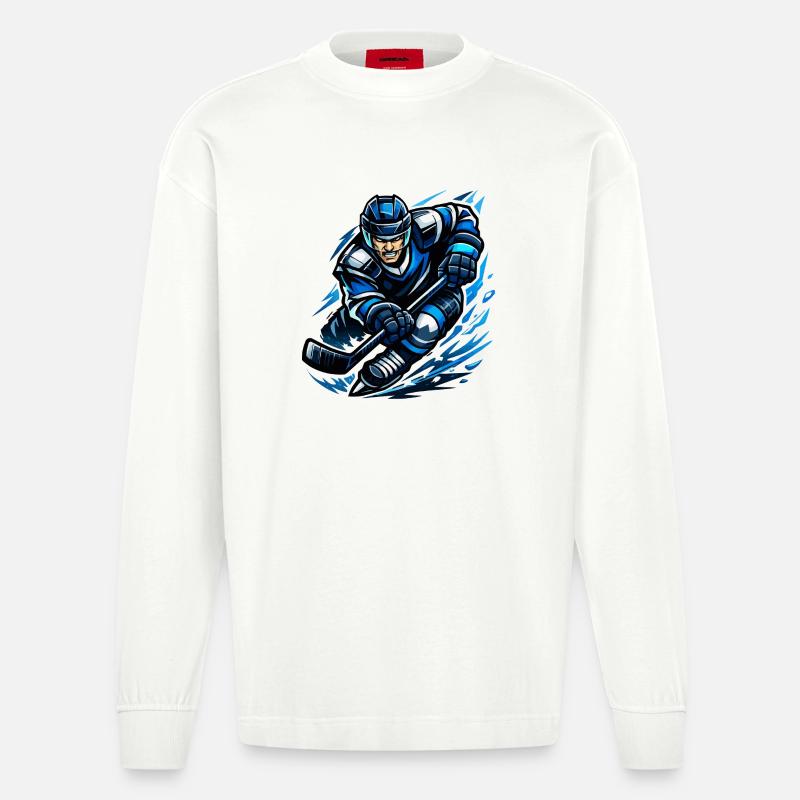 Blitzender Eishockeyspieler - Heavyweight Oversized Organic Langarmshirt Made in EU - OFF WHITE