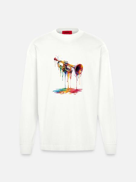 Trumpet with dripping paint - Heavyweight Oversized Organic Longsleeve Shirt Made in EU - OFF WHITE
