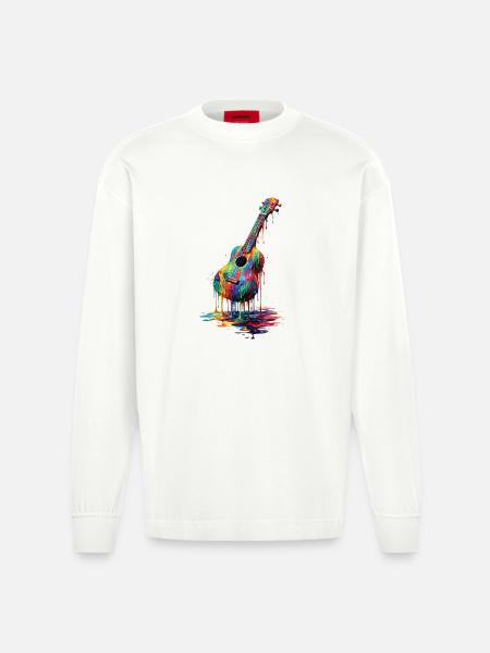 Ukulele med dryppende maling - Heavyweight oversized organic langærmet T-shirt made in EU - OFF WHITE