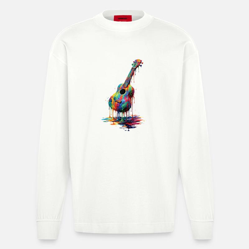 Ukulele mit tropfender Farbe - Heavyweight Oversized Organic Langarmshirt Made in EU - OFF WHITE