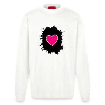 Magenta Herz auf Schwarz - Heavyweight Oversized Organic Langarmshirt Made in EU - OFF WHITE - Vorne