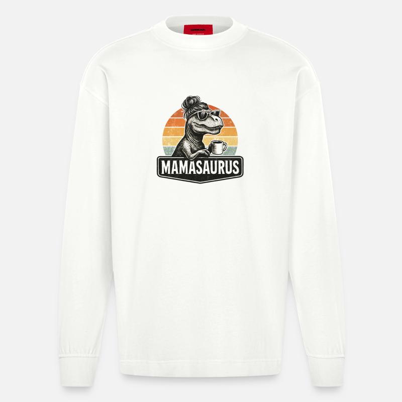 Mamasaurus Mama Mutter Geschenkidee Humor Lustig - Heavyweight Oversized Organic Langarmshirt Made in EU - OFF WHITE