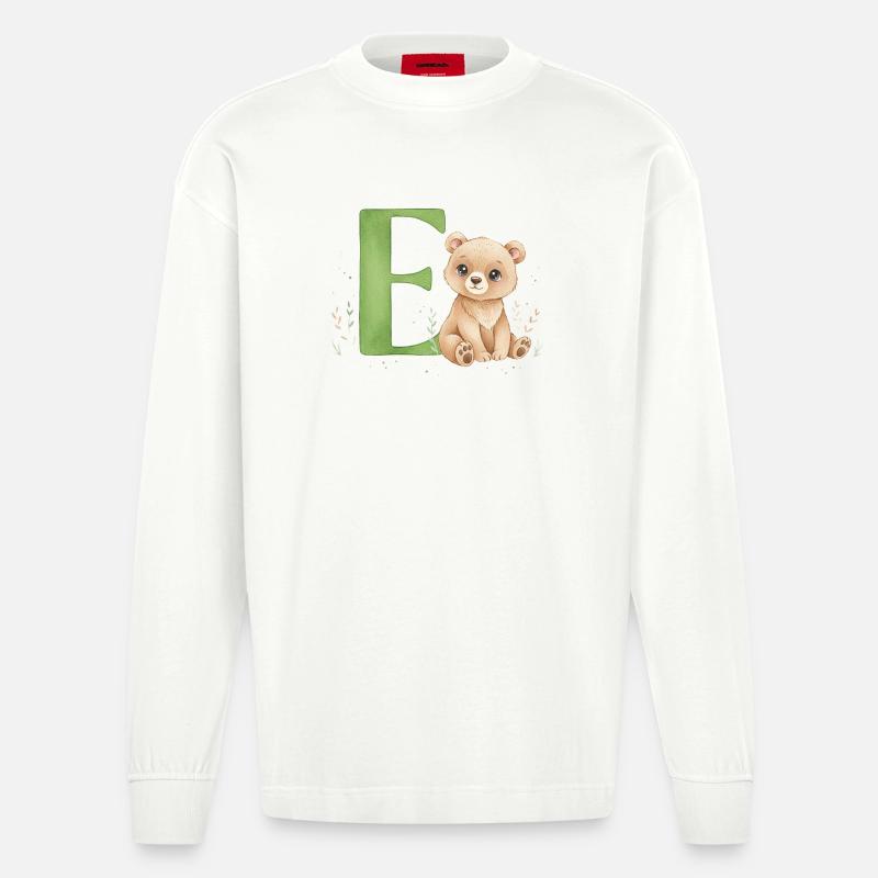 E Teddyn kanssa: Leikkisä kirjain E - Heavyweight Oversized Organic pitkähihainen paita Made in EU - OFF WHITE