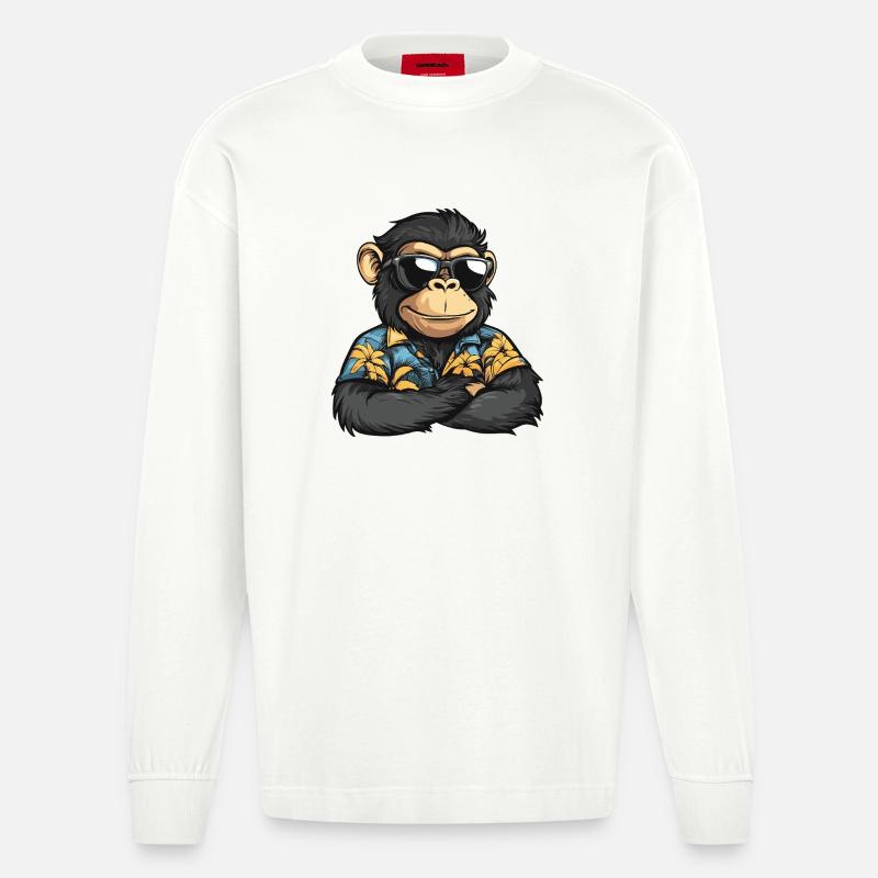 Affe Comic Urlaub - Heavyweight Oversized Organic Langarmshirt Made in EU - OFF WHITE