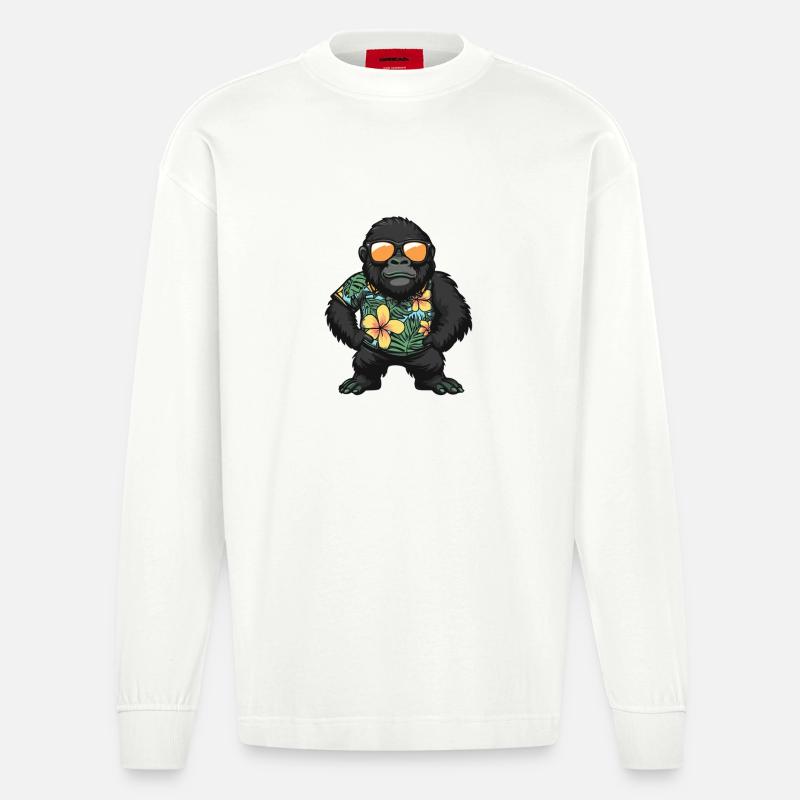 Vacances de Gorille Comic - Manches longues bio épais oversize fabriqué en UE - OFF WHITE