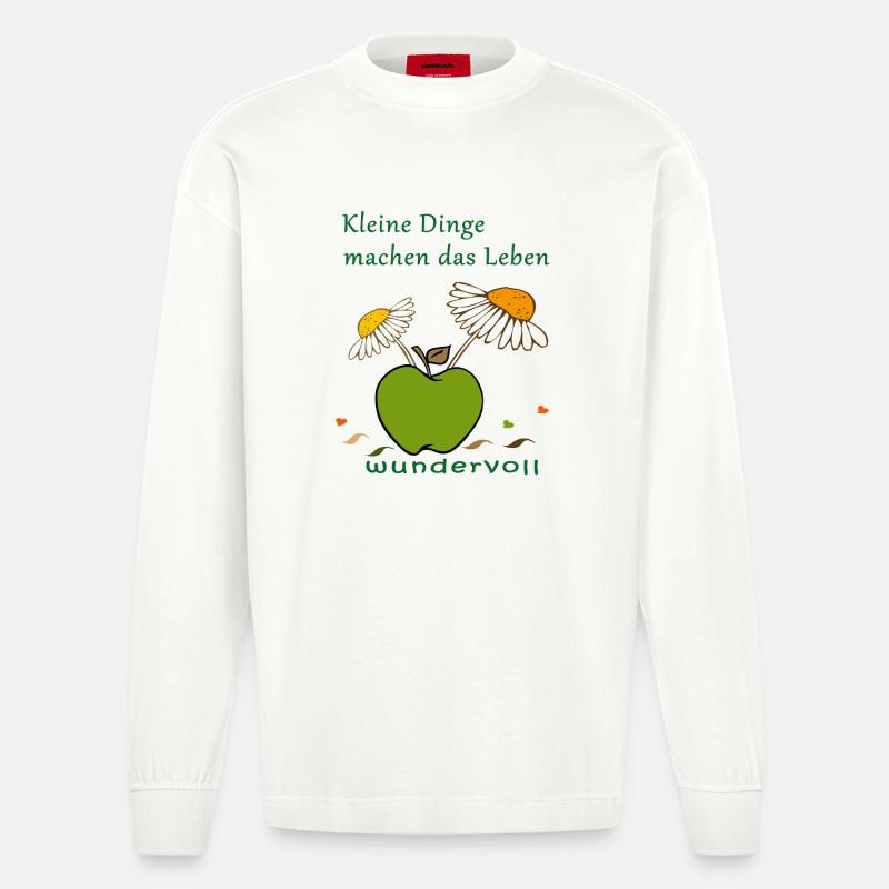 Apfel mit Kamellenblüten - Heavyweight Oversized Organic Langarmshirt Made in EU - OFF WHITE