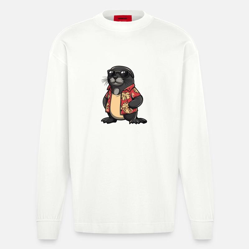 Robbe Comic Urlaub - Heavyweight Oversized Organic Langarmshirt Made in EU - OFF WHITE