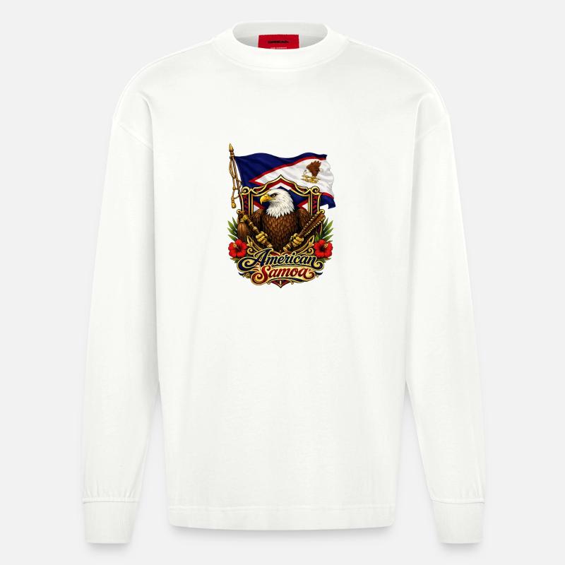 Adlerflagge von Amerikanisch-Samoa - Heavyweight Oversized Organic Langarmshirt Made in EU - OFF WHITE