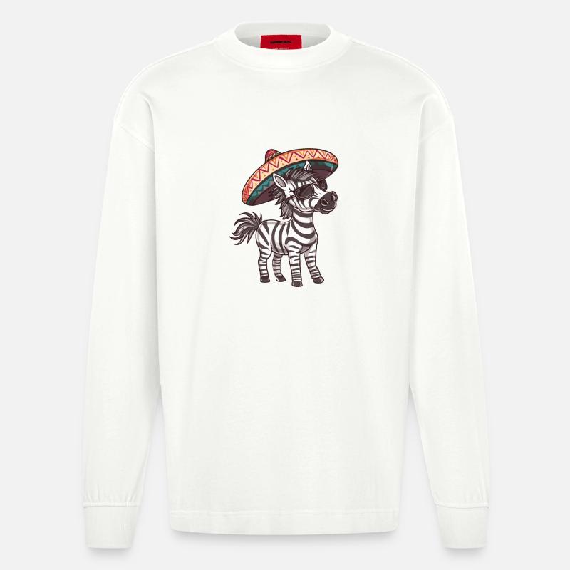 Zebra Comic Lustig Sombrero - Heavyweight Oversized Organic Langarmshirt Made in EU - OFF WHITE
