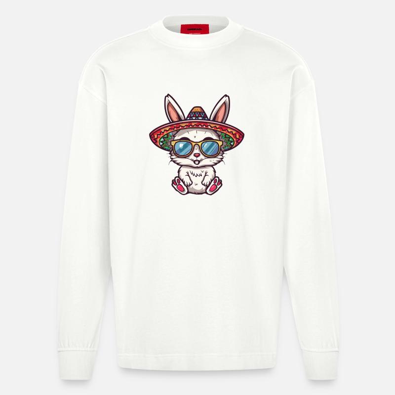 Bunny Comic Sombrero drôle - Manches longues bio épais oversize fabriqué en UE - OFF WHITE