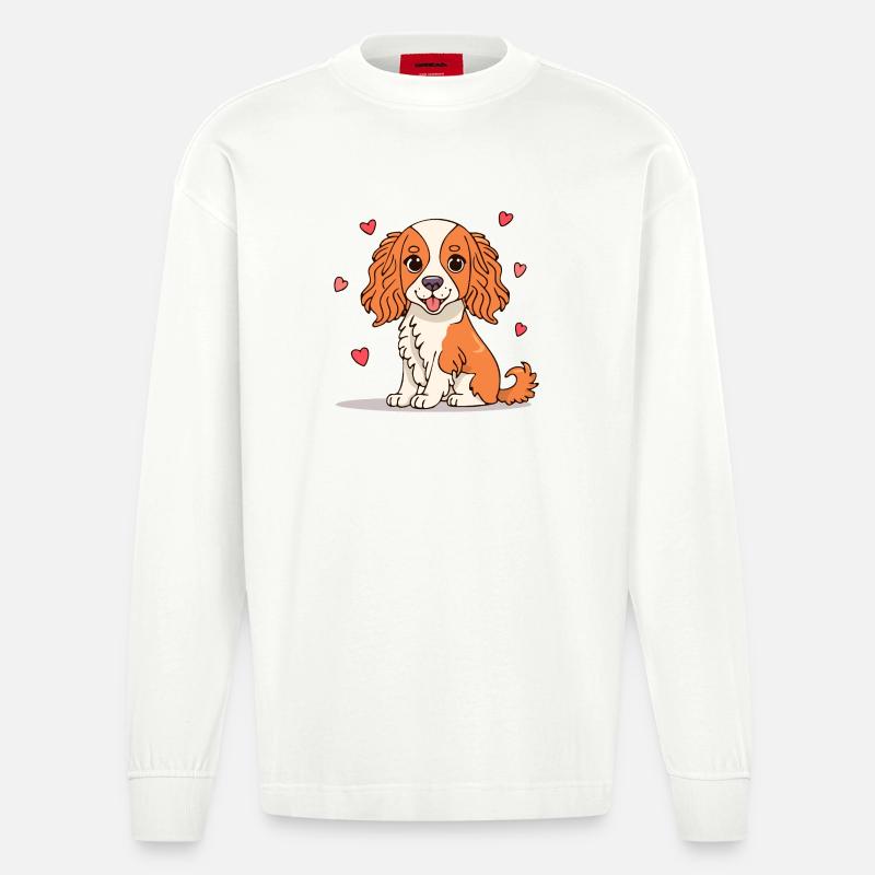 Cavalier Spaniel (Comic) - Heavyweight Oversized Organic Langarmshirt Made in EU - OFF WHITE