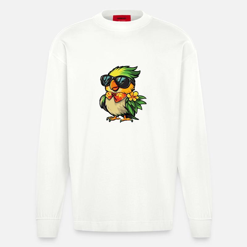 Parrot Comic Vacation - Heavyweight Oversized Organic Longsleeve Shirt Made in EU - OFF WHITE