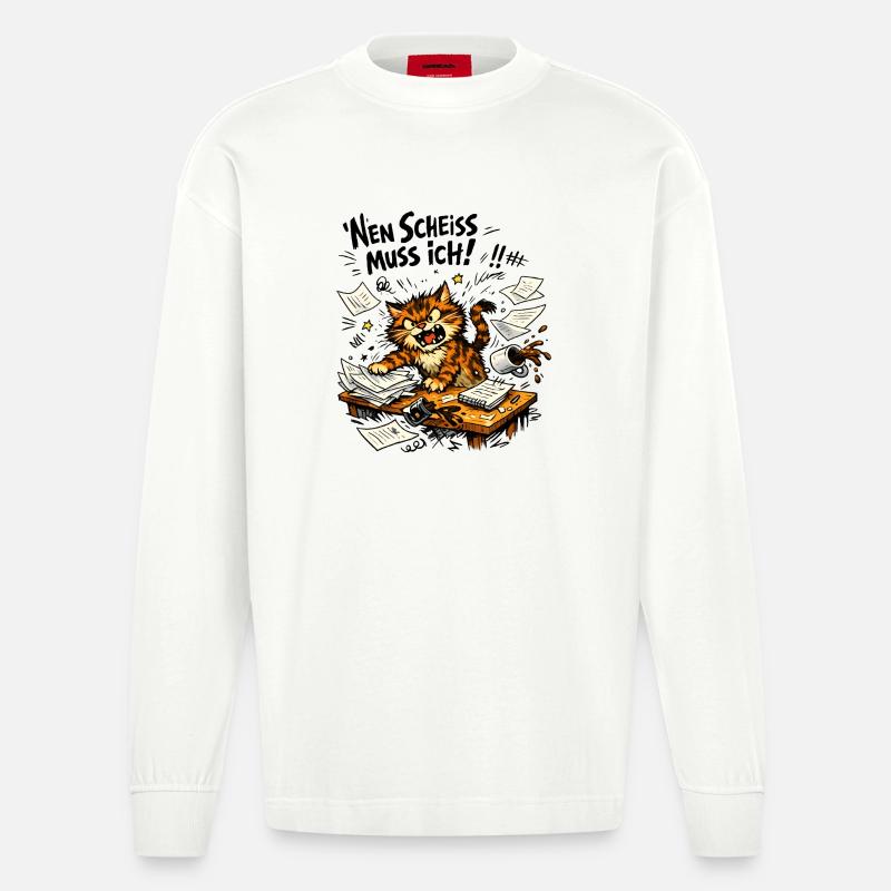 Nen Scheiss Muss Ich Katze - Heavyweight Oversized Organic Langarmshirt Made in EU - OFF WHITE