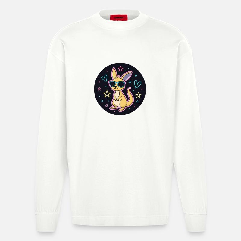 Neon-Känguru-Gläser - Heavyweight Oversized Organic Langarmshirt Made in EU - OFF WHITE