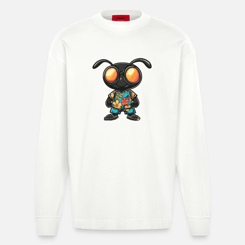 Ameise Comic Urlaub - Heavyweight Oversized Organic Langarmshirt Made in EU - OFF WHITE