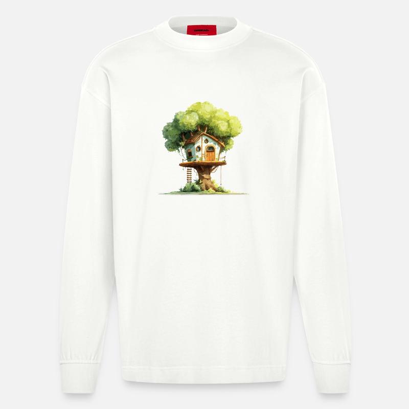 Cabane dans l’arbre dans la canopée - Manches longues bio épais oversize fabriqué en UE - OFF WHITE