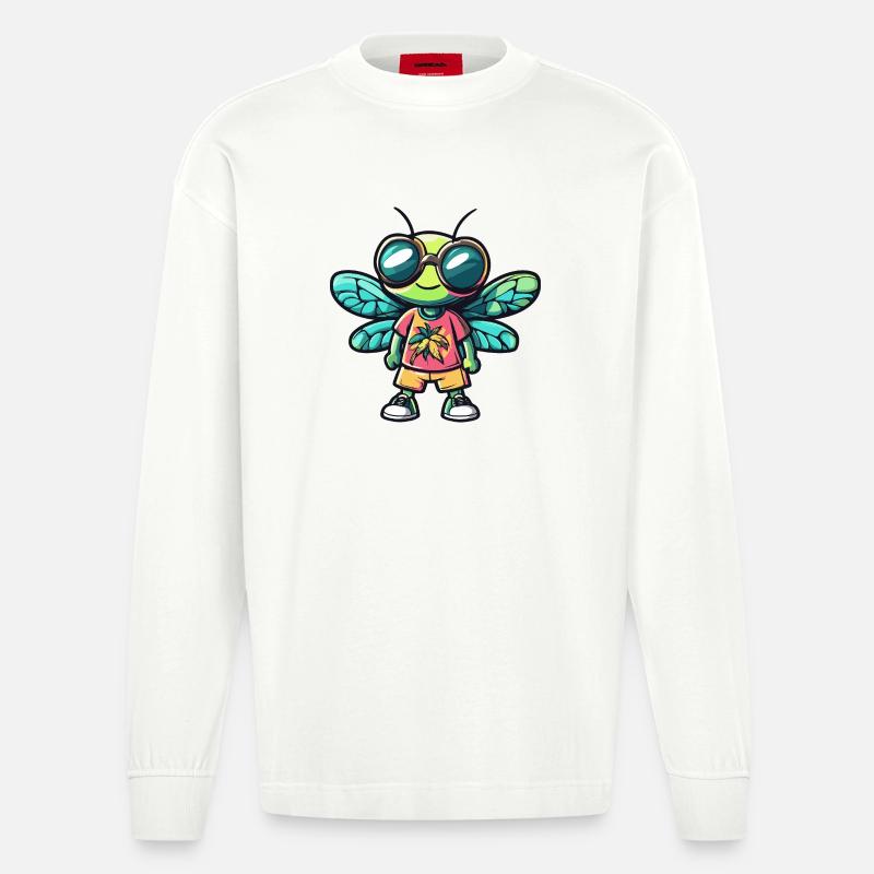 Libelle Comic Urlaub - Heavyweight Oversized Organic Langarmshirt Made in EU - OFF WHITE