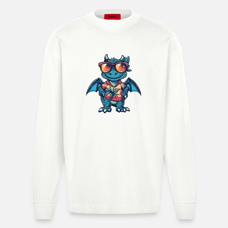 Drache Comic Urlaub - Heavyweight Oversized Organic Langarmshirt Made in EU - OFF WHITE