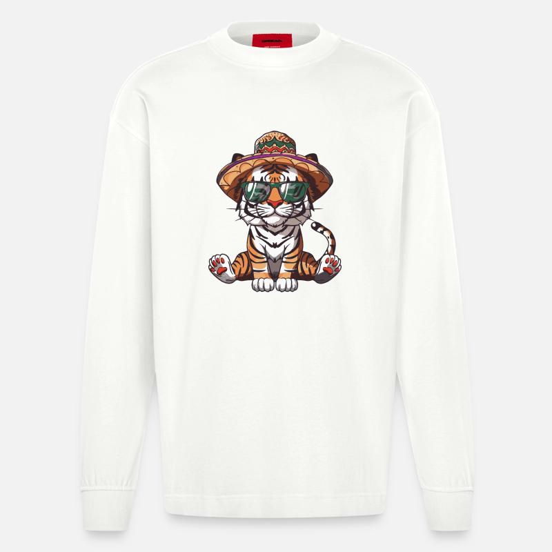 Sombrero drôle de Tiger Comic - Manches longues bio épais oversize fabriqué en UE - OFF WHITE
