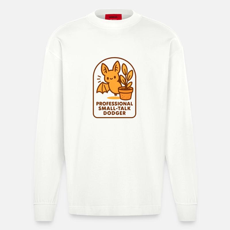 Small talk avoiders | Bat Humor - Heavyweight Oversized Organic Longsleeve Shirt Made in EU - OFF WHITE