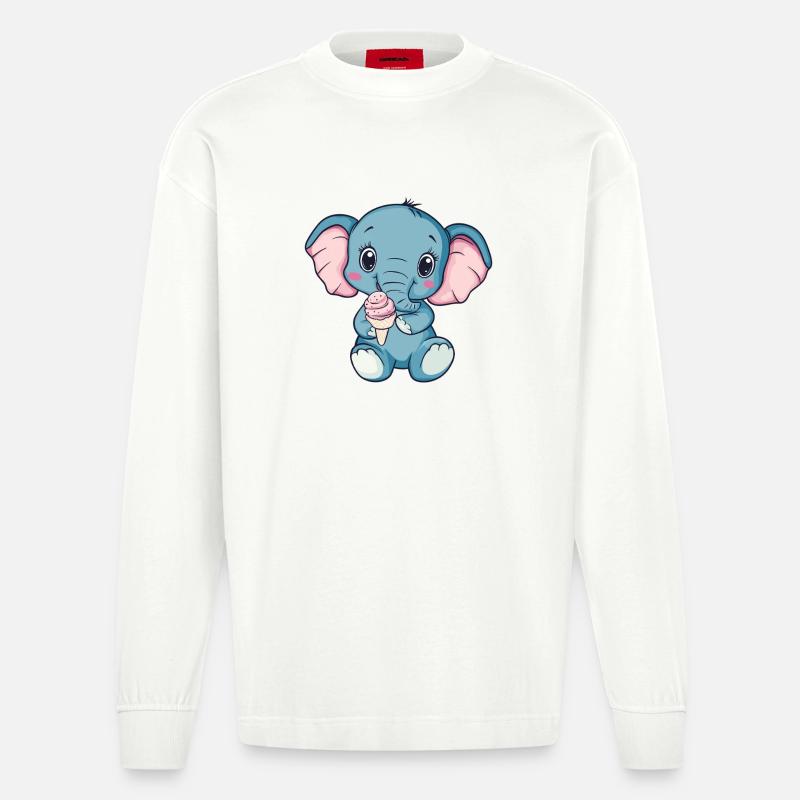 Kuschelig Elefant Eiscreme Illustration - Heavyweight Oversized Organic Langarmshirt Made in EU - OFF WHITE