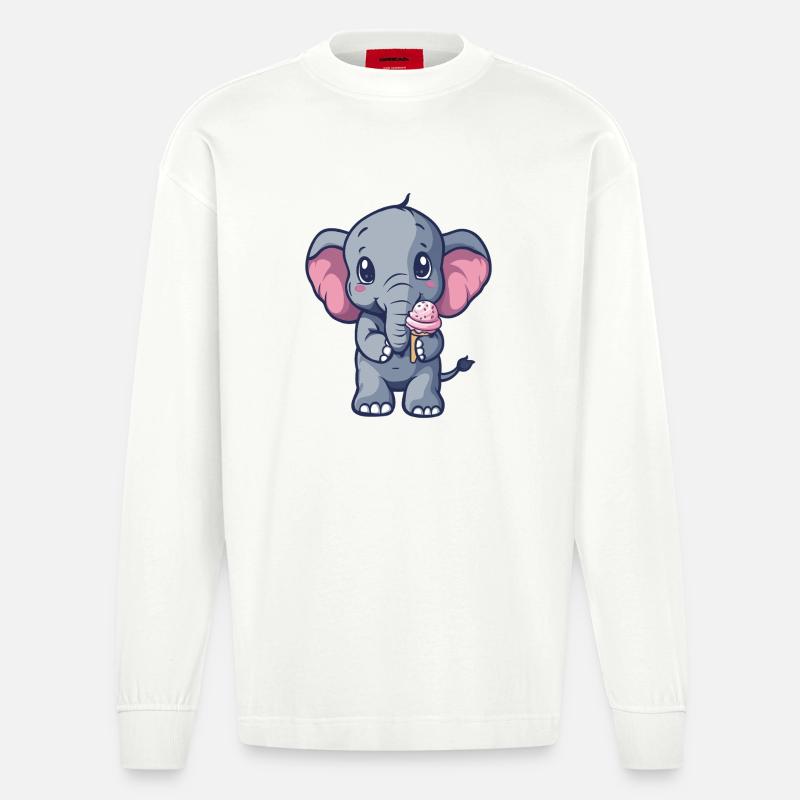Kleiner Elefant Eiscreme Freund - Heavyweight Oversized Organic Langarmshirt Made in EU - OFF WHITE